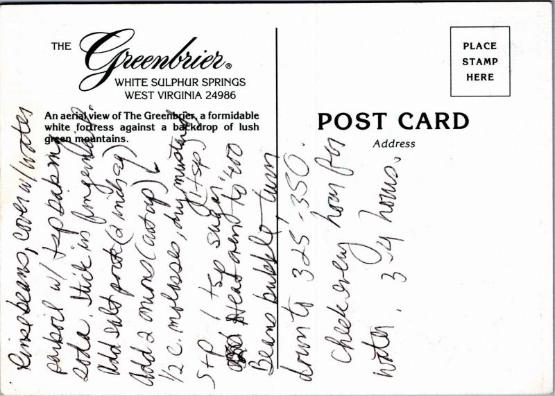 postcard WV The Greenbrier America's Resort, White Sulphur Springs