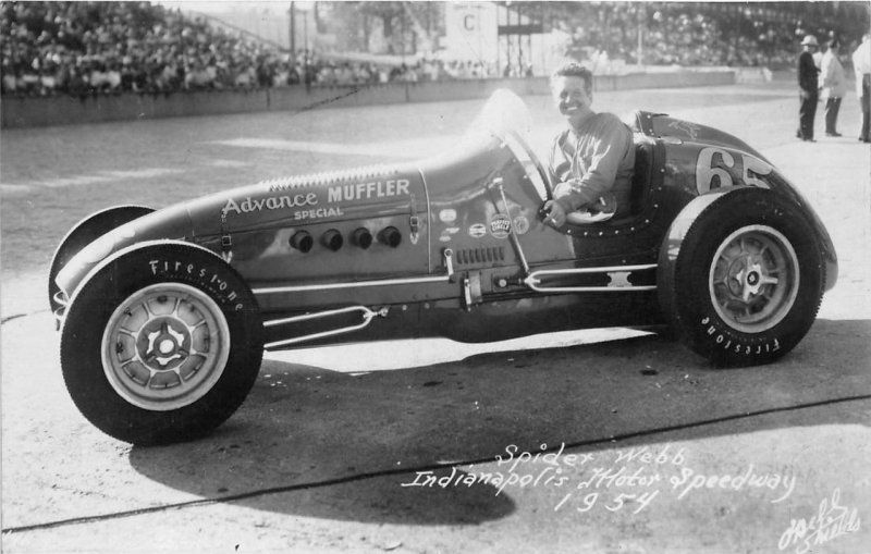 RPPC SPIDER WEBB INDIANAPOLIS MOTOR SPEEDWAY RACE CAR REAL PHOTO POSTCARD 1954
