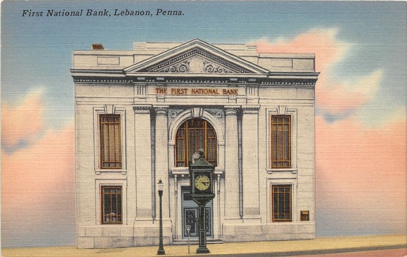 J28/ Lebanon Pennsylvania Postcard Linen First National Bank Building  227