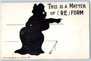 c1910's Silhouette Fat Woman This Is A Matter Of Re Form Antique Postcard