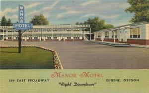 Eugene Oregon 1940s Manor Motel roadside Teich linen postcard 8076