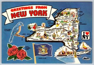 New York State Map Showing Major Routes & Points Of Interest, Chrome Postcard #2