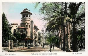 #58. Palacio De Comunicaciones, Malaga Spain  Handcolored Real Photo Postcard