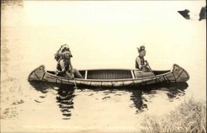 Edgewater WI Native American Indians in Canoe Real Photo Postcard