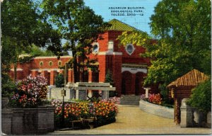 Vtg 1940s Zoological Park Aquarium Building Toledo Ohio OH Linen Postcard