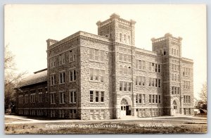 Baldwin KS~Baker University~Door Open To Gymnasium~96° in Shade RPPC July 1915 