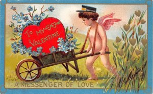 F39/ Valentine's Day Love Holiday Postcard c1910 Wheelbarrow Cupid 17