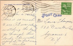 Vtg 1940s Canal Locks Second to Panama Seattle Washington WA Linen Postcard