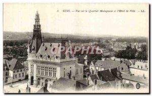 Old Postcard Sens view over Madagascar Quarter and the Hotel de Ville