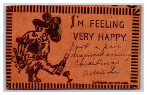 Stumbling Drunk Comic Feeling Very Happy 1907 Leather Postcard P21