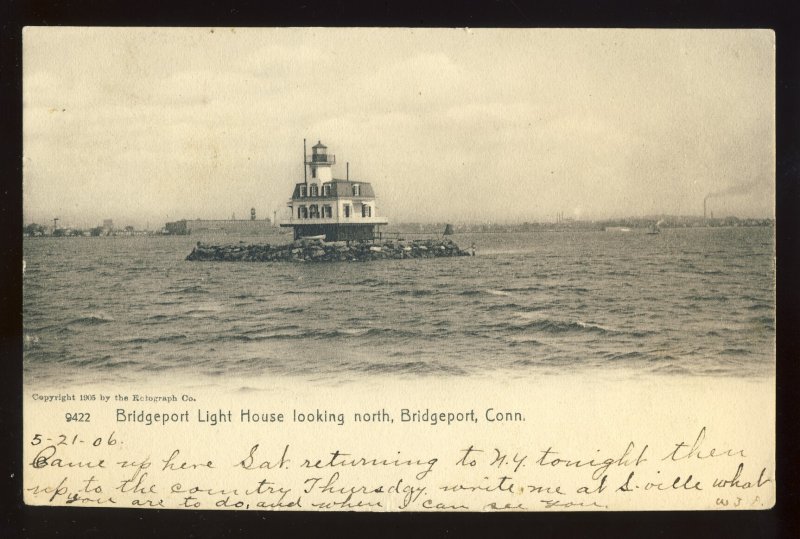 Bridgeport, Connecticut/CT/Conn Postcard, Bridgeport Light House/Light, 1906!