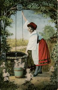 Woman pulling babies from the well