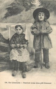 French children folk types costumes from Limousin vintage postcard