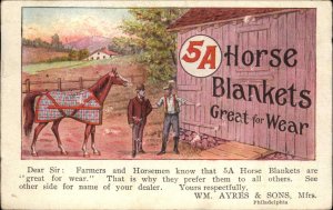 5A Horse Blankets Ad Advertising Great for Wear Vintage Postcard