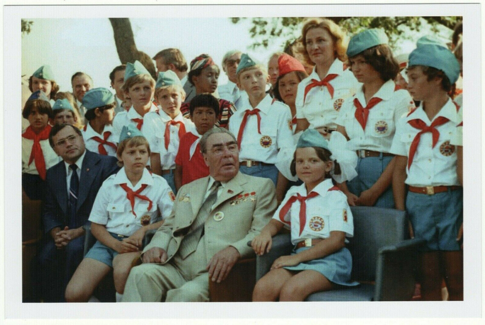 Ussr Brezhnev And The Soviet Pioneers Propaganda Real Photo Russian Postcard Topics Amusment