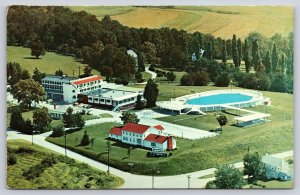 Greensburg Pennsylvania~Mountain View Inn~Pool~Birds Eye View~1950s Postcard
