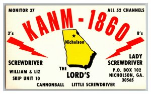 Postcard QSL Radio Card From Nicholson GA Georgia KANM-1860 