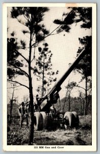 WW2 1943   82nd Airborne Division  Fort Bragg NC  US Army  155 MM  Gun  Postcard