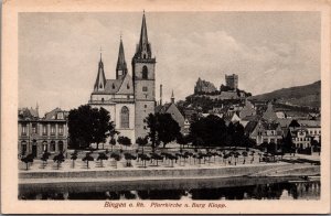 Germany Bingen am Rhein Pfarrkirche u Burg Klopp Vintage Postcard C012