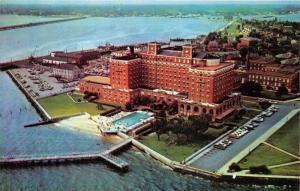 Fort Monroe Virginia~Chamberlin Hotel Aerial View~Swimming Pool~Pier~Bay~1970s