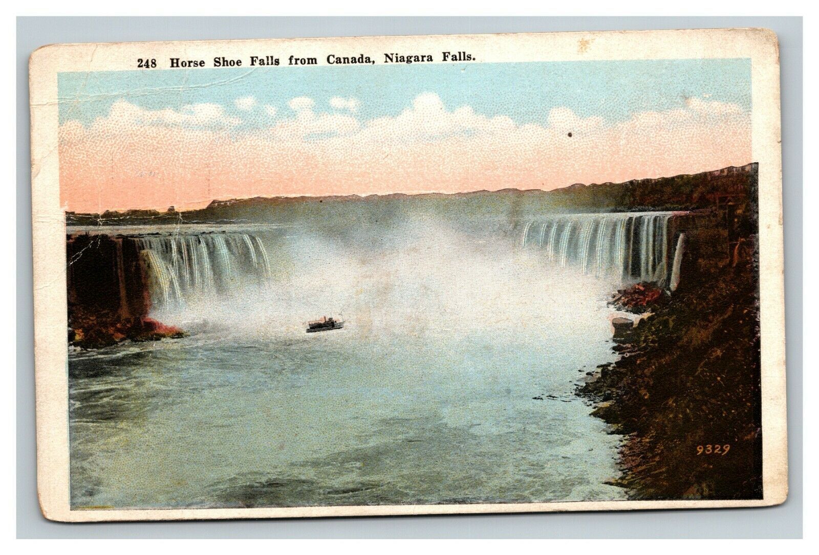 Vintage 1930's Postcard Horse Shoe Falls Passenger Boat Niagara Falls
