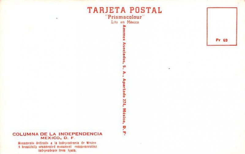 Columna de la Independencia Mexico Tarjeta Postal Unused 