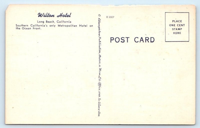 Wilton Hotel LONG BEACH California Linen Postcard