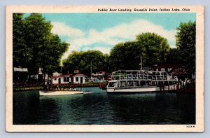 J97/ Indian Lake Ohio Postcard c1940s Public Boat Landing Russells Point 357