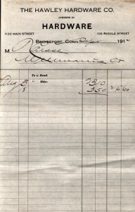 1915  Bridgeport  Connecticut  The Hawley Hardware Co.  Receipt  8 x 5