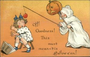 Halloween - TUCK Series #188 Boy as Ghost Scares Girl c1910 Postcard