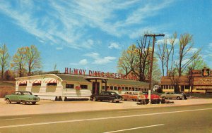 Lenox MA Hi-Way Diner - Restaurant Old Cars Postcard