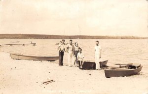 Otsego Lake Michigan People at Beach with Row Boats Real Photo Postcard AA75748