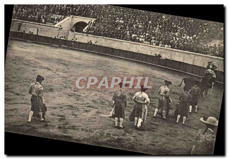 Old Postcard Bullfight Bullfight Arenes de Beziers Picador citing a toro