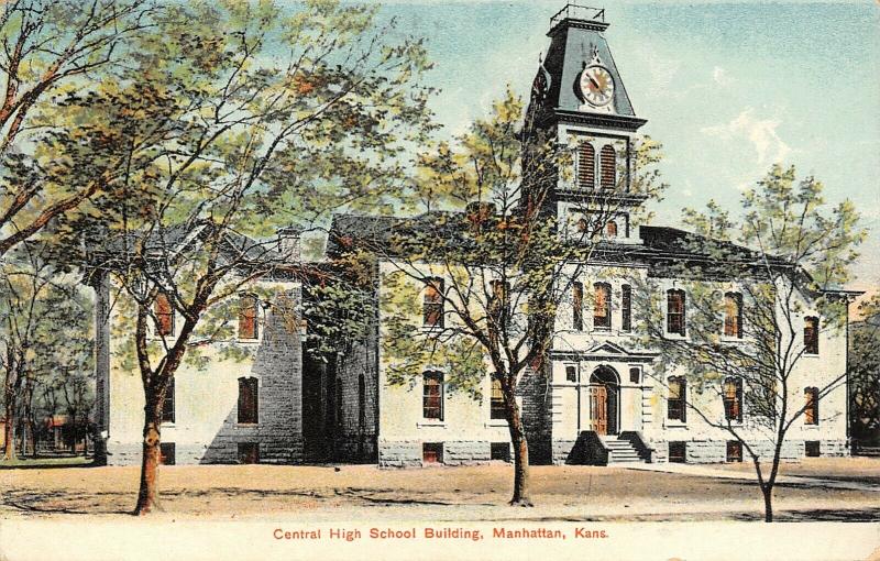 Manhattan Kansas~Central High School Building~Victorian Style~Clock Tower~1909  