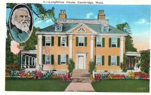 Cambridge Massachusetts MA, Henry Wadsworth Longfellow House, Vintage Postcard