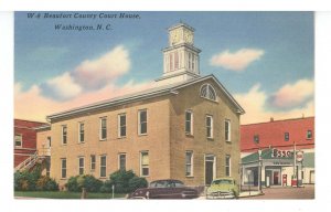 NC - Washington. Beaufort County Courthouse & Esso  Gas Station ca 1951 