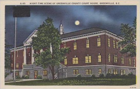 South Carolina Greenville Night Time Scene Of Greenville County Court House