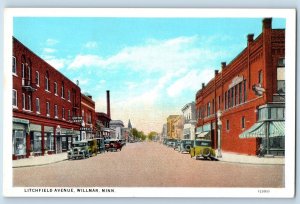 c1920's Litchfield Avenue Classic Cars Establishments Willmar Minnesota Postcard
