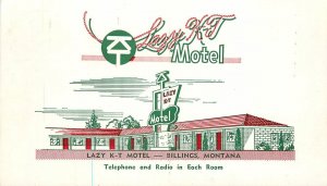 Postcard Montana Billings Lazy K-T Motel Picturesque 1950s occupation 236684