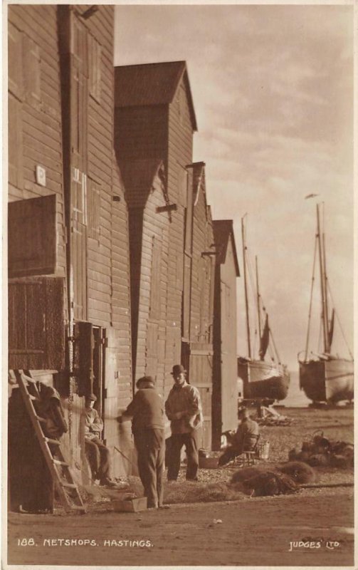 RPPC Netshops HASTINGS, UK Fishermen England Vintage ca 1910s Postcard