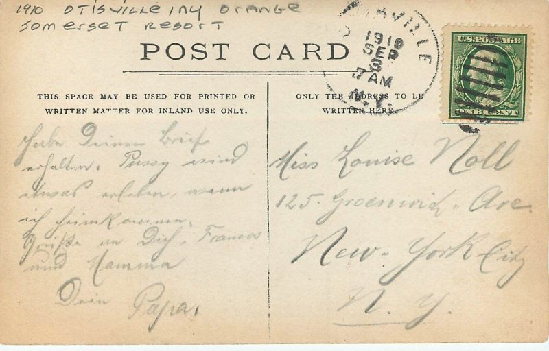 Postcard 1910 RPPC New Year Otisville Orange Somerset Resort occupation 23-12323