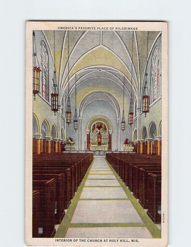 Postcard Interior Of The Church At Holy Hill, Hubertus, Wisconsin