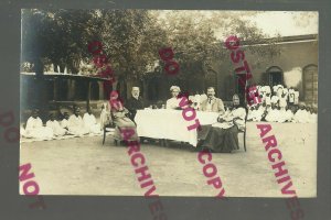 India RPPC c1910 MISSIONARY Mission Church School? Missionaries NATIVES Asia #3