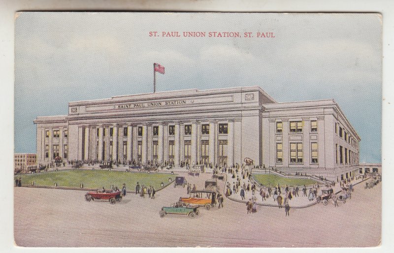 P2301 vintage postcard st. pauls union railroad station st paul minnisota unused