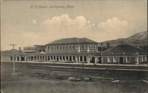 Livingston Montana MT NY Depot Railroad Train Station Vintage Postcard