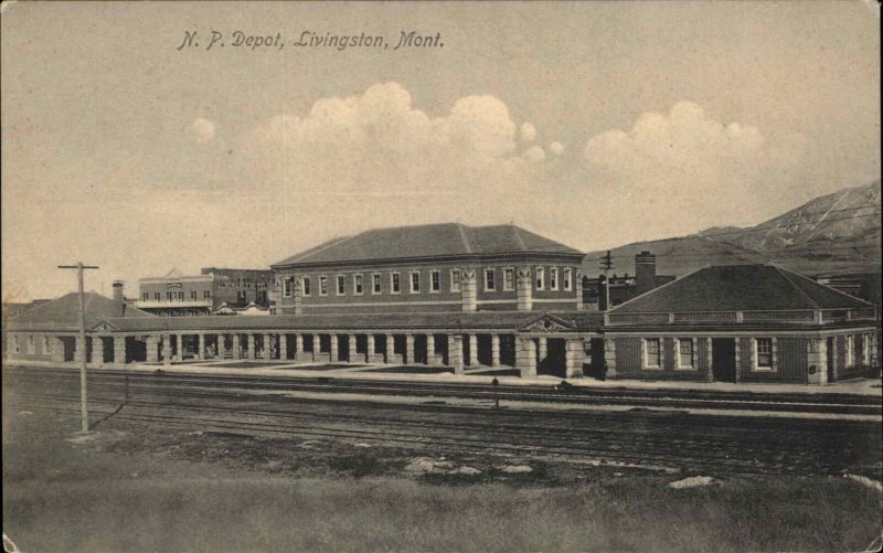 Livingston Montana MT NY Depot Railroad Train Station Vintage Postcard