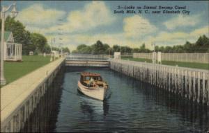 South Mills SC Canal Locks Linen Postcard