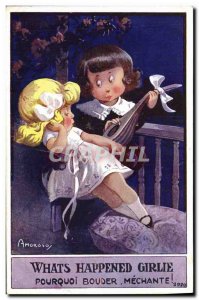 Old Postcard Fantasy Illustrator Child What & # 39s happened Girlie