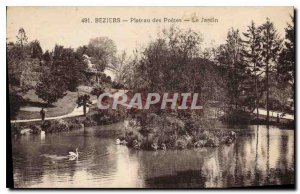 Old Postcard Beziers Plateau poets Garden