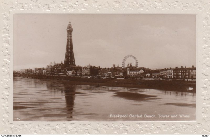 RP: BLACKPOOL, England, PU-1928; Central Beach, Tower & Wheel